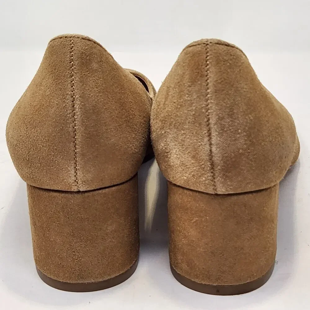 Banana Republic Womens Tan Suede Block Heels Pumps Size 7.5 M Round Toe Career